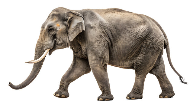 Isolated asian elephant walking side view wildlife animal mammal nature zoo safari large trunk tusks gray skin