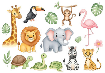 Fototapeta premium jungle animals cartoon kids clipart set for nursery decor