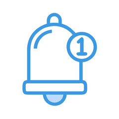 Blue notification bell icon showing one new alert. Vector symbol for reminders, updates, and app interface design.
