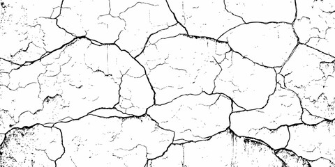 black and white dust and cracked concrete wall Texture pattern design element white background.

