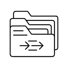 File transfer and data migration concept. Outline icon of folders with arrows for document sharing and organization.