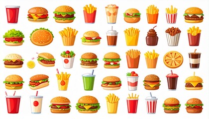 Fast food icon set. Isolated vector silhouettes