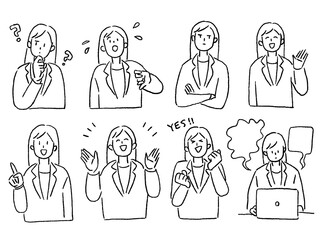 スーツの女性、会社員、線画