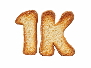 Eye-catching number one and letter K rendered as toasted bread slices, a unique food representation on transparent background