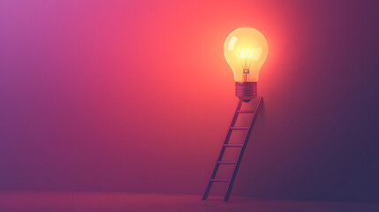 A glowing light bulb atop a ladder against a colorful background, symbolizing ideas, inspiration, and innovation.