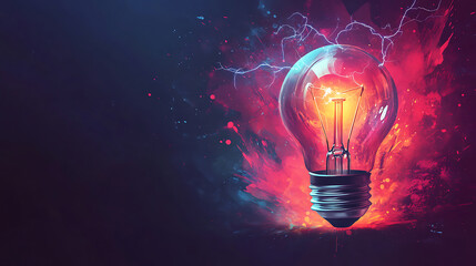 A vibrant light bulb emitting electric sparks against a colorful backdrop, symbolizing creativity and inspiration.