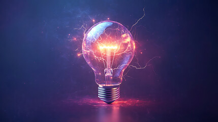 A glowing light bulb surrounded by colorful electric sparks, symbolizing innovation and creativity in technology.
