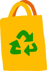 Flat Yellow Reusable Shopping Bag With Recycle Symbol