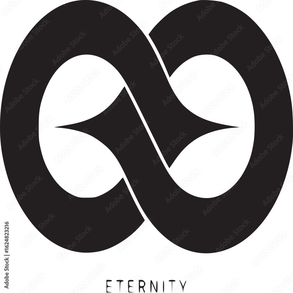 Poster black eternity symbol with sharp points on a white background and the word eternity beneath it in da