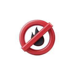 Red circle sign with a fire symbol crossed out as a no fire safety warning