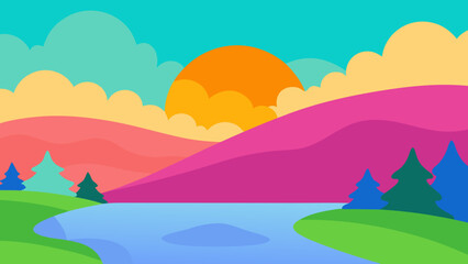 Obraz premium spring lake with colorful sky gradient