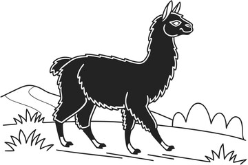 coloring page line art the alpaca black vector