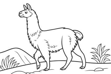 coloring page line art the alpaca black vector