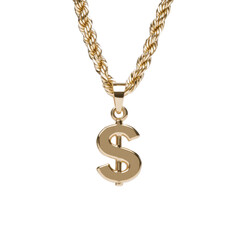 Elegant gold chain with dollar sign pendant craftsmanship on display
