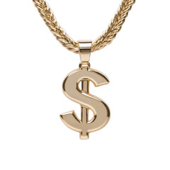 Shiny gold dollar sign pendant on chain for fashion and statement jewelry lovers