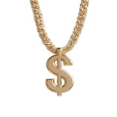 Gold chain with dollar sign pendant symbolizing wealth and success in fashion
