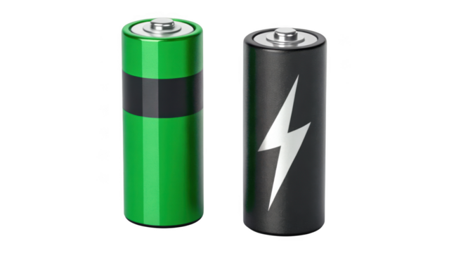 Battery with Green Lightning Bolt and Battery with black Lightning Bolt i