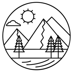 Minimal Nature Scene Line Art