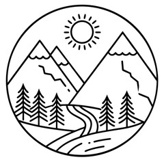 Minimal Nature Scene Line Art