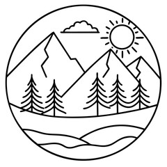 Minimal Nature Scene Line Art