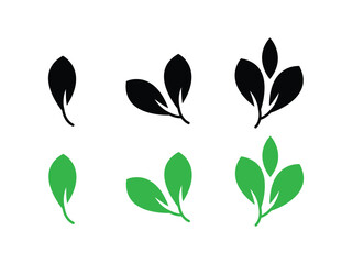Green Leaves Collection of leaf illustrations in black and green colors for eco friendly, organic, clean energy or nature based concepts and sustainability themes