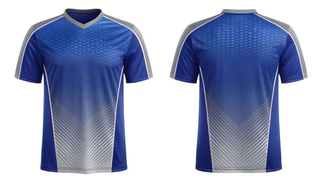Mockup Blue and grey sports jersey design, front and back views, showcasing a modern athletic shirt template.