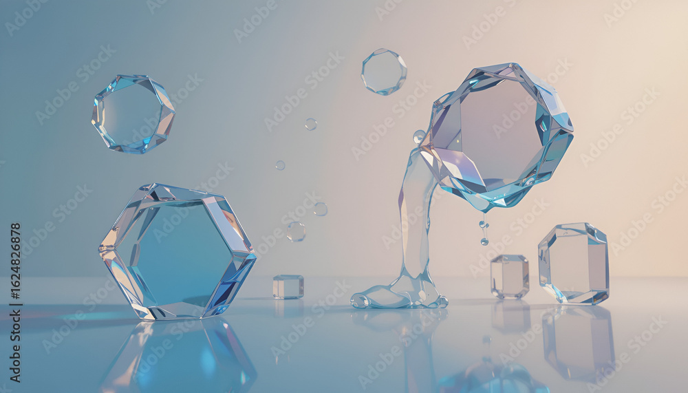 Aufkleber water and ice cubes create a mesmerizing display of geometric shapes