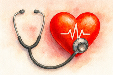 Watercolor series: Stethoscope backgrounds for health checkups, health care, love compatibility, and more. Backgrounds related to hearts and beating hearts.