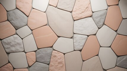 Natural stone mosaic pattern with irregular polygonal shapes in neutral earth tones