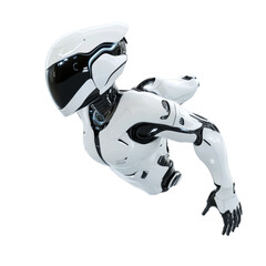 Futuristic sleek robot armored with metallic and advanced features in dynamic pose