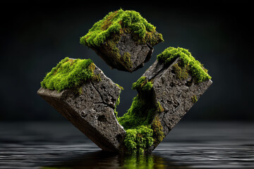 Surreal Physical Paradoxes: Cracked cube over calm water
