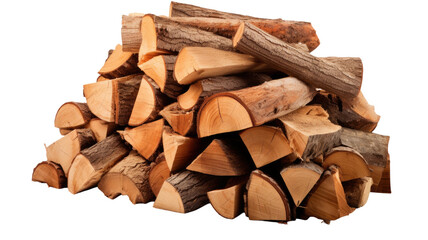 Title: Stacked Pile of Dry Cut Firewood Logs Isolated on Clean White Background for Winter Heating or Rustic Decor