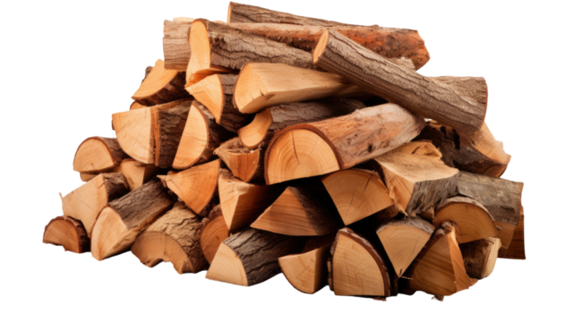 Title: Stacked Pile of Dry Cut Firewood Logs Isolated on Clean White Background for Winter Heating or Rustic Decor