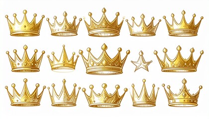 Luxury Crown Logo Outline Element Set 