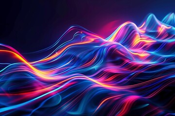 Abstract glowing energy waves in electric colors, dark background, clean futuristic light trails, dynamic motion feel.