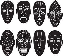 Black vector illustration of traditional theatrical tragedy and comedy masks representing the culture of drama and art