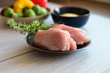 fresh raw chicken breast, white backgrund 