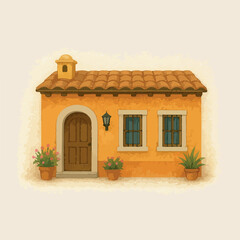 Colonial houses in a watercolor style