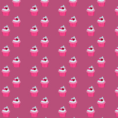 Seamless Valentine's Day Pattern with Cupcakes, Hearts, and Envelopes