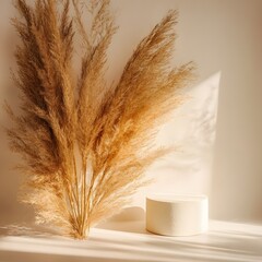 Soft pampas grass with warm sunlight and shadow play