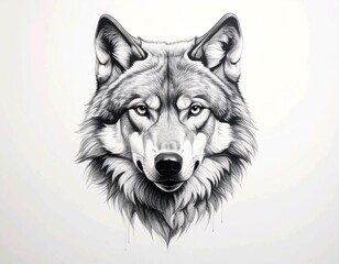 Realistic Pencil Sketch of Wolf Head Illustration