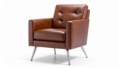 Elegant Black Leather Modern Lounge Chair with Sleek Chrome Frame and Stylish Button