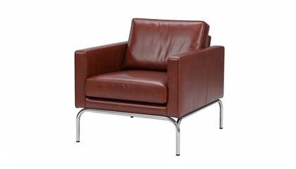 Elegant Black Leather Modern Lounge Chair with Sleek Chrome Frame and Stylish Button