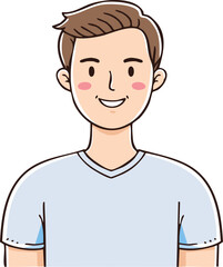 Smiling young man with short brown hair, wearing a light blue t-shirt.