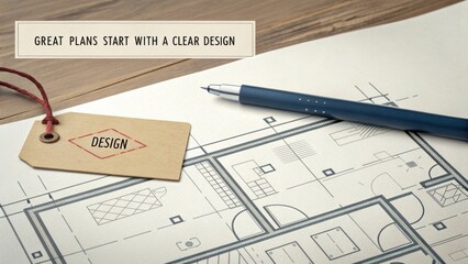 Fototapeta premium Clear Blueprint Design with Tag and Pen for Creative Projects