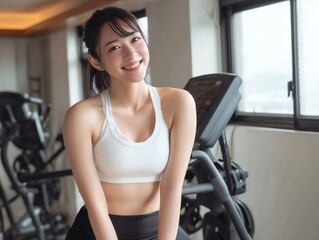 Fototapeta premium スポーツウェア姿で笑顔を見せる日本人女性