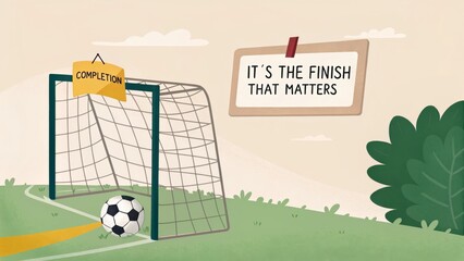 Creative Illustration of Soccer Goal with Motivational Quote Sign