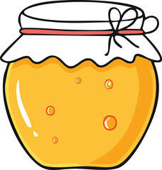 Cartoon illustration of a honey jar with a decorative lid.