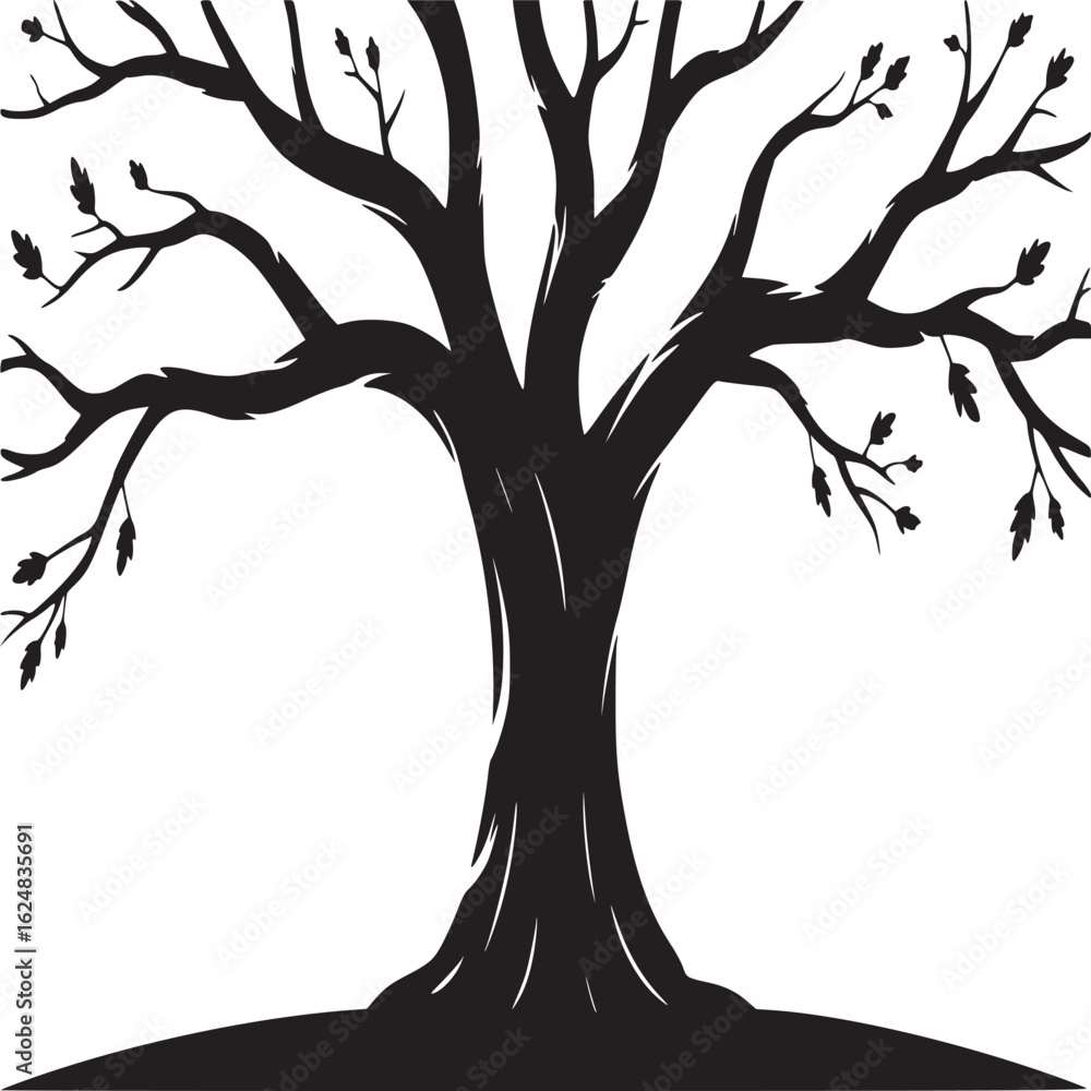 Aufkleber silhouette of a large tree with branches and leaves on a white background in a simple design style