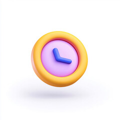 3D Floating Purple and Yellow Clock Icon with Playful Design